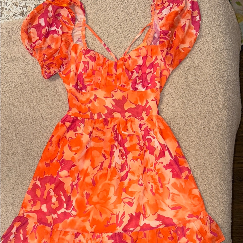 Vibrant Orange and Pink Floral Dress